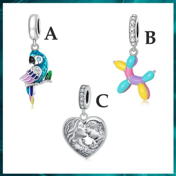 1PC 925 Sterling Silver Parrot/Poodle/Family Rainbow Charm Fit Pendant