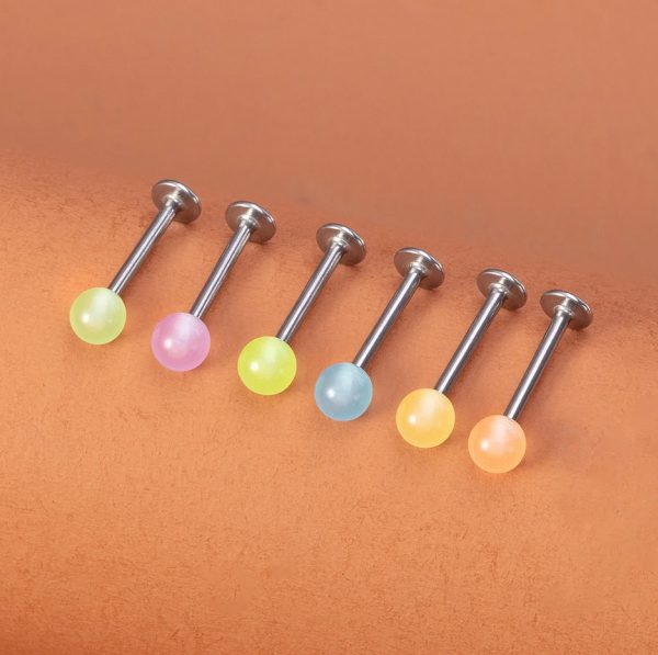 6PC Stainless Steel Glow in the Dark Acrylic Ball 16G Labret Bar Piercing