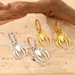 Quality Stainless Steel Halloween Dangle Spiders Hoop Earrings