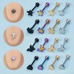 1PC 316L Stainless Steel 14G Star/Leaf/Fox/Heart/Cross Barbell Tongue Piercing