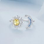Exquisite 18K 925 Sterling Silver Sparkling Sun & Moon Adjustable Ring