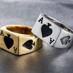 Men's 316L Stainless Steel Ace of Spades Letter A Engraved Ring