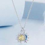 Exquisite 18K 925 Sterling Silver Sparkling Sun & Moon Pendant Necklace