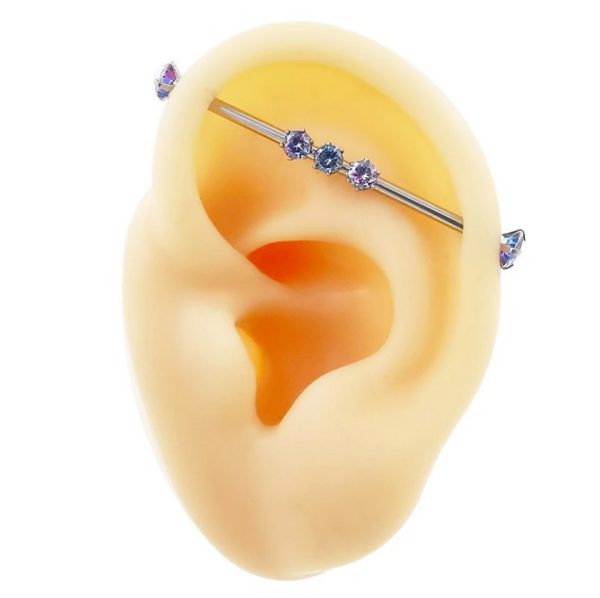 316L Stainless Steel Colorful Zirconia 3-Stone 14G Industrial Helix Piercing - Image 2