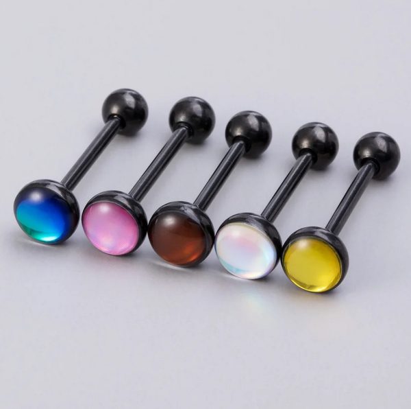 1PC Stainless Steel 14G Black Barbell Colorful Tongue Piercing