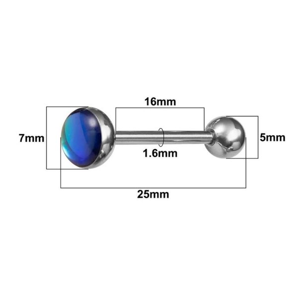 1PC Stainless Steel 14G Black Barbell Colorful Tongue Piercing - Image 4