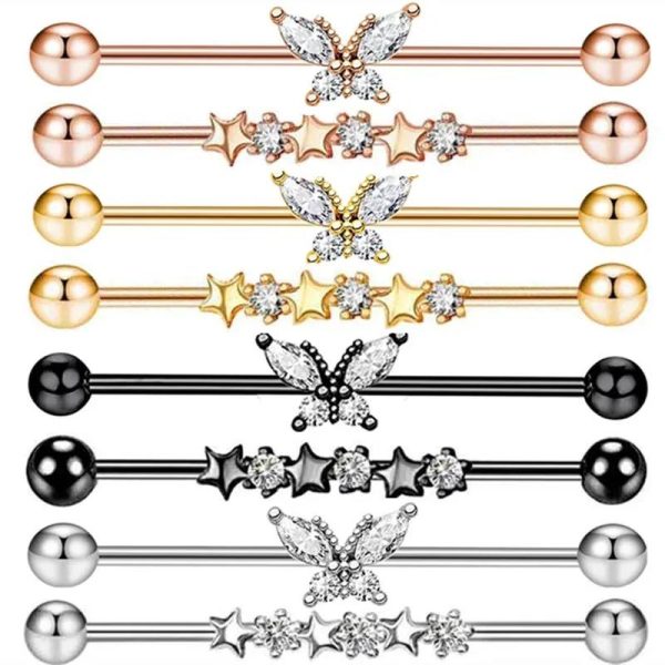 1PC 316L Stainless Steel Crystal Butterfly/Triple Star Industrial Helix Piercing