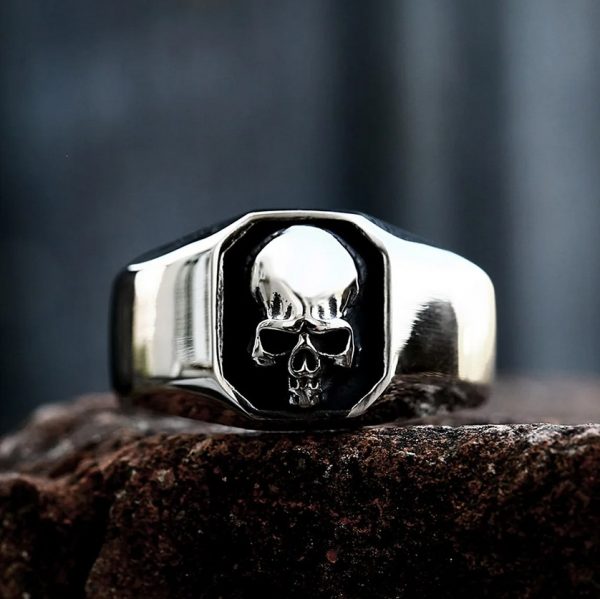 Men's Vintage 316L Stainless Steel High Polish Signet Skull Ring