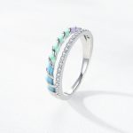 Exquisite 925 Sterling Silver Gradient Enamel Double Band Zircon Ring