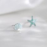 Exquisite 18K 925 Sterling Silver Blue Shell Starfish Stud Earrings