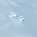 Elegant 925 Sterling Silver Shell Starfish Charm Stud Earrings