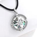 Authentic 925 Sterling Silver North Star Natural Abalone Shell Compass Pendant