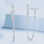 Platinum 925 Sterling Silver Elegant Zircon Viper Tassel Chain Stud Earrings