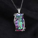 Genuine 925 Sterling Silver Rainbow Mystic Quartz Pendant Necklace