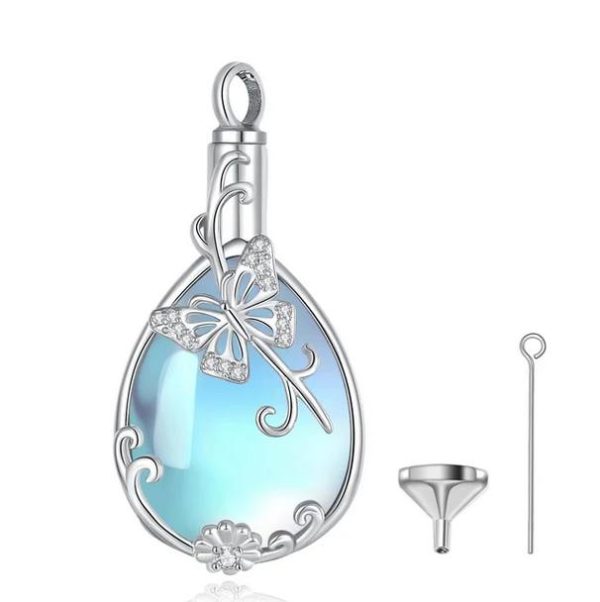 Fine 925 Sterling Silver Butterfly Flower Cremation Keepsake Moonstone Pendant - Image 3