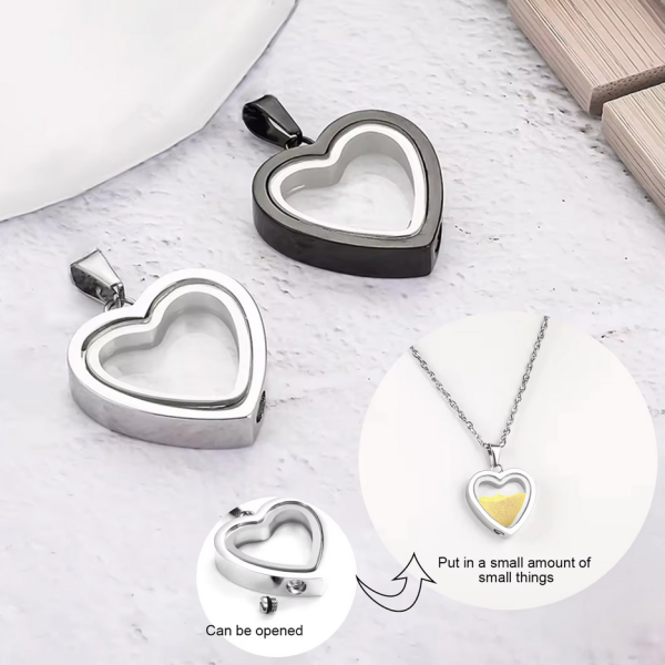 316L Stainless Steel Cremation Keepsake Patterned Glass Heart Pendant Necklace