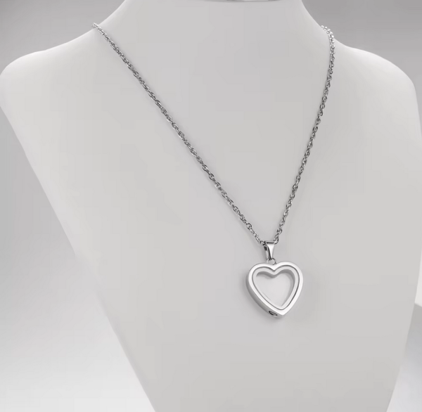 316L Stainless Steel Cremation Keepsake Patterned Glass Heart Pendant Necklace - Image 2