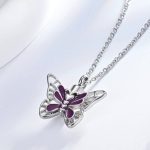 316L Stainless Steel Purple Enamel Butterfly Cremation Keepsake Pendant Necklace