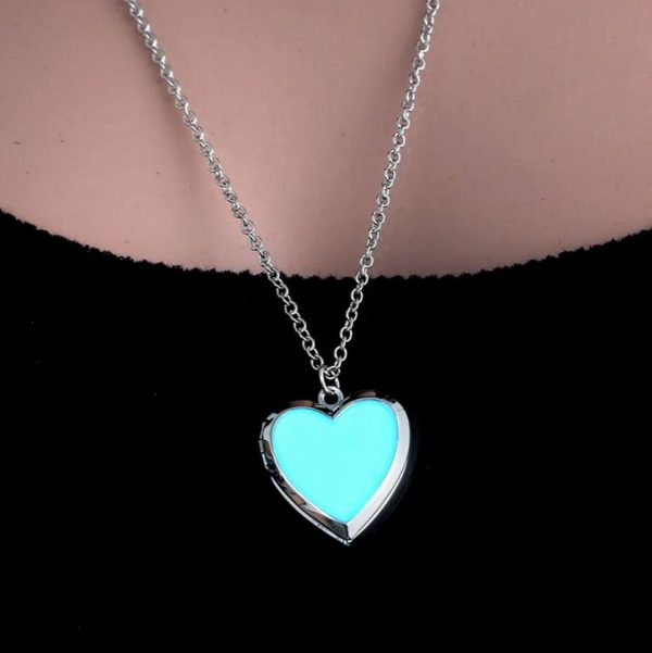 Elegant Glow in the Dark Nature Stone Heart Photo Locket Pendant Necklace - Image 3