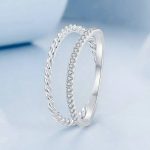 Exquisite 18K 925 Sterling Silver Double Layer Zircon Twist Ring
