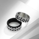 Quality 316L Stainless Steel Race Flag Square Checkered Rotation Ring