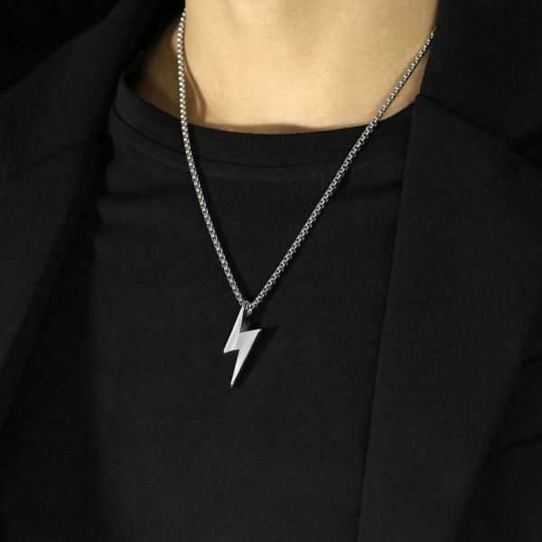 Men's Polished Stainless Steel Super Lightning Bolt Pendant Power Necklace - Image 5