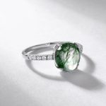 18K 925 Sterling Silver Natural Moss Agate Zircon Ring