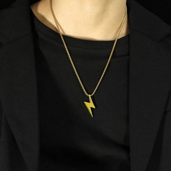 Men's Polished Stainless Steel Super Lightning Bolt Pendant Power Necklace - Image 4