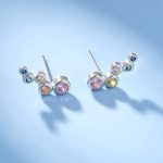 Platinum 925 Sterling Silver Rainbow Zirconia Bubble Stud Earrings