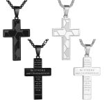 Stainless Steel Motivational "Joshua 1:9" Creative Cross Design Pendant Necklace