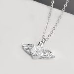 Stainless Steel Angel Wings Dazzling Zirconia Heart Cremation Pendant Necklace