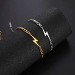 Quality Stainless Steel Figaro Link Super Lightning Bolt Pendant Chain Bracelet
