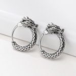 Vintage Stainless Steel Dragon Scale Head Retro Hoop Earrings