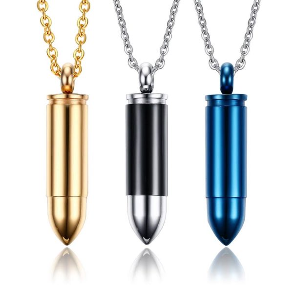 Classic Stainless Steel Hollow Bullet Pendant Necklace - Image 3