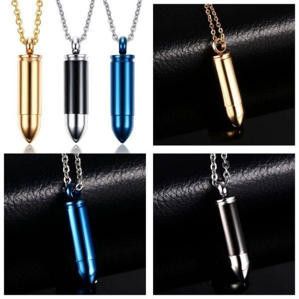 Classic Stainless Steel Hollow Bullet Pendant Necklace