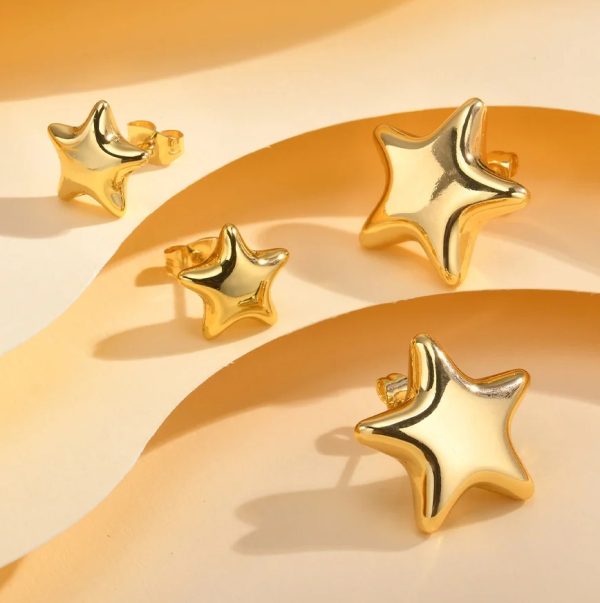 Quality Stainless Steel Classic Golden Star Elegant Stud Earrings