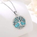 Exquisite 925 Sterling Silver Tree of Life Turquoise Pendant Necklace