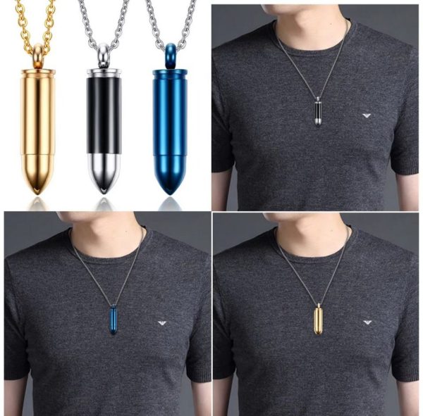 Classic Stainless Steel Hollow Bullet Pendant Necklace - Image 2