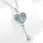 Exquisite 925 Sterling Silver Tree of Life Turquoise Heart Key Pendant Necklace