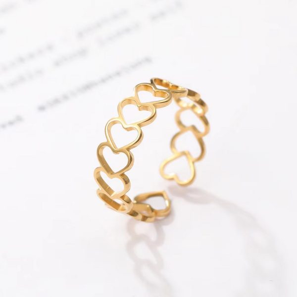 Elegant Stainless Steel Hollow Heart Loop Design Adjustable Ring (Size 6-8.5) - Image 3