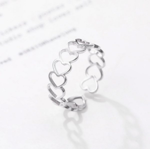 Elegant Stainless Steel Hollow Heart Loop Design Adjustable Ring (Size 6-8.5) - Image 4