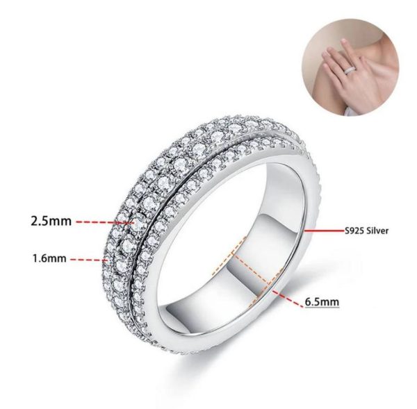 Luxury 18K 925 Sterling Silver 3 Rows Full Moissanite Rotation Ring - Image 5