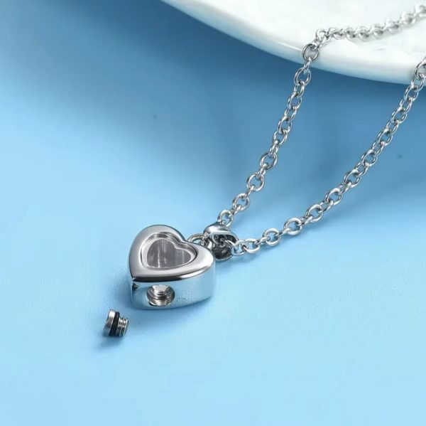 Quality Stainless Steel Cremation Keepsake Glass Heart Pendant Necklace - Image 2