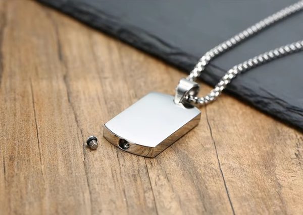 Men's Quality Stainless Steel Cremation Keepsake Dog Tag Pendant Necklace - Image 2