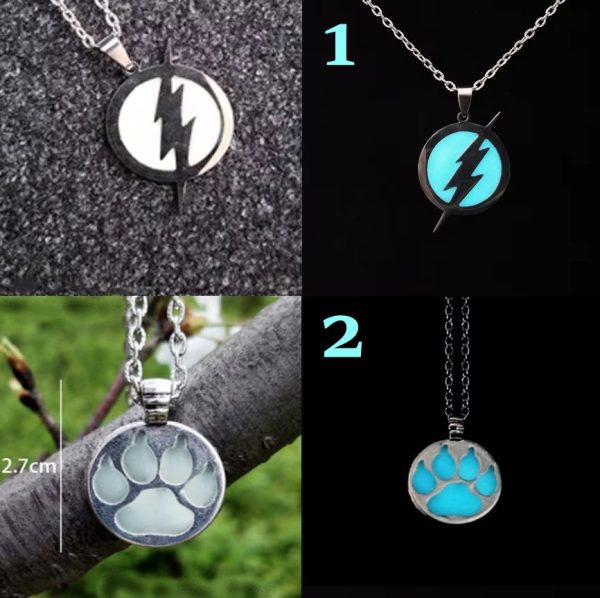 Stainless Steel Luminous Glow In the Dark Paw/Lightning Pendant Necklace