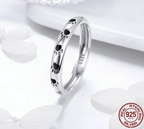 Classic 925 Sterling Silver Creative Paw Print Design Ring