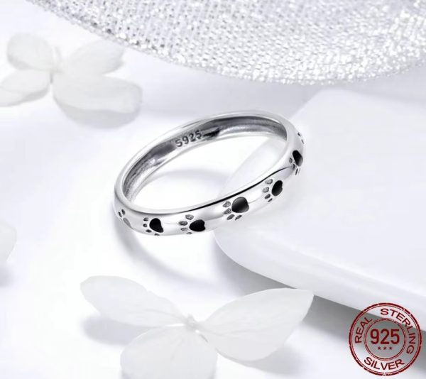 Classic 925 Sterling Silver Creative Paw Print Design Ring - Image 4