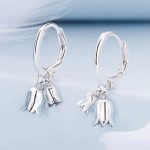 925 Sterling Silver Creative Little Tulip Dangle Hoop Earrings