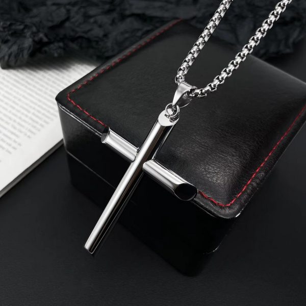 Classic Stainless Steel Necklace + Retro Cross Pendant - Image 3