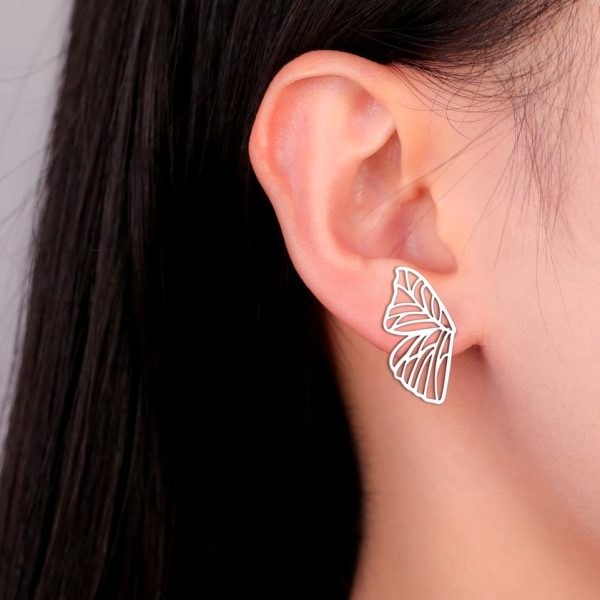 Elegant Stainless Steel Hollow Butterfly Wings Symmetrical Stud Earrings - Image 4